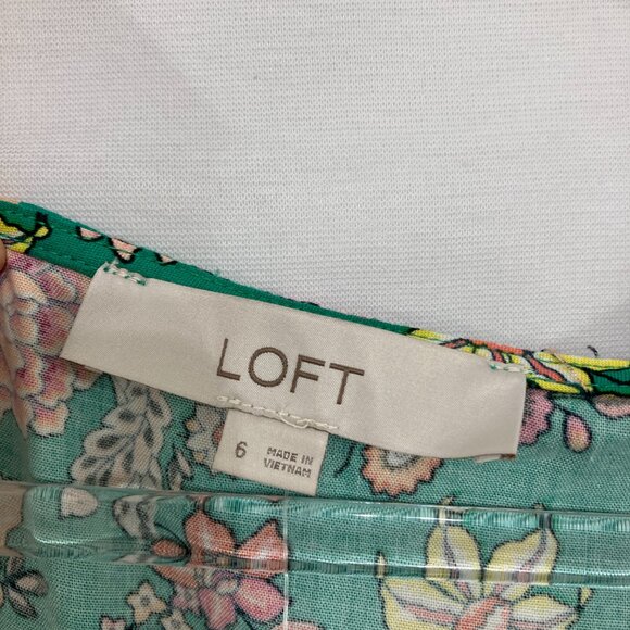 New LOFT size 6 Green Colorful Floral Feminine Belted Romantic Midi Dress - Picture 2 of 12